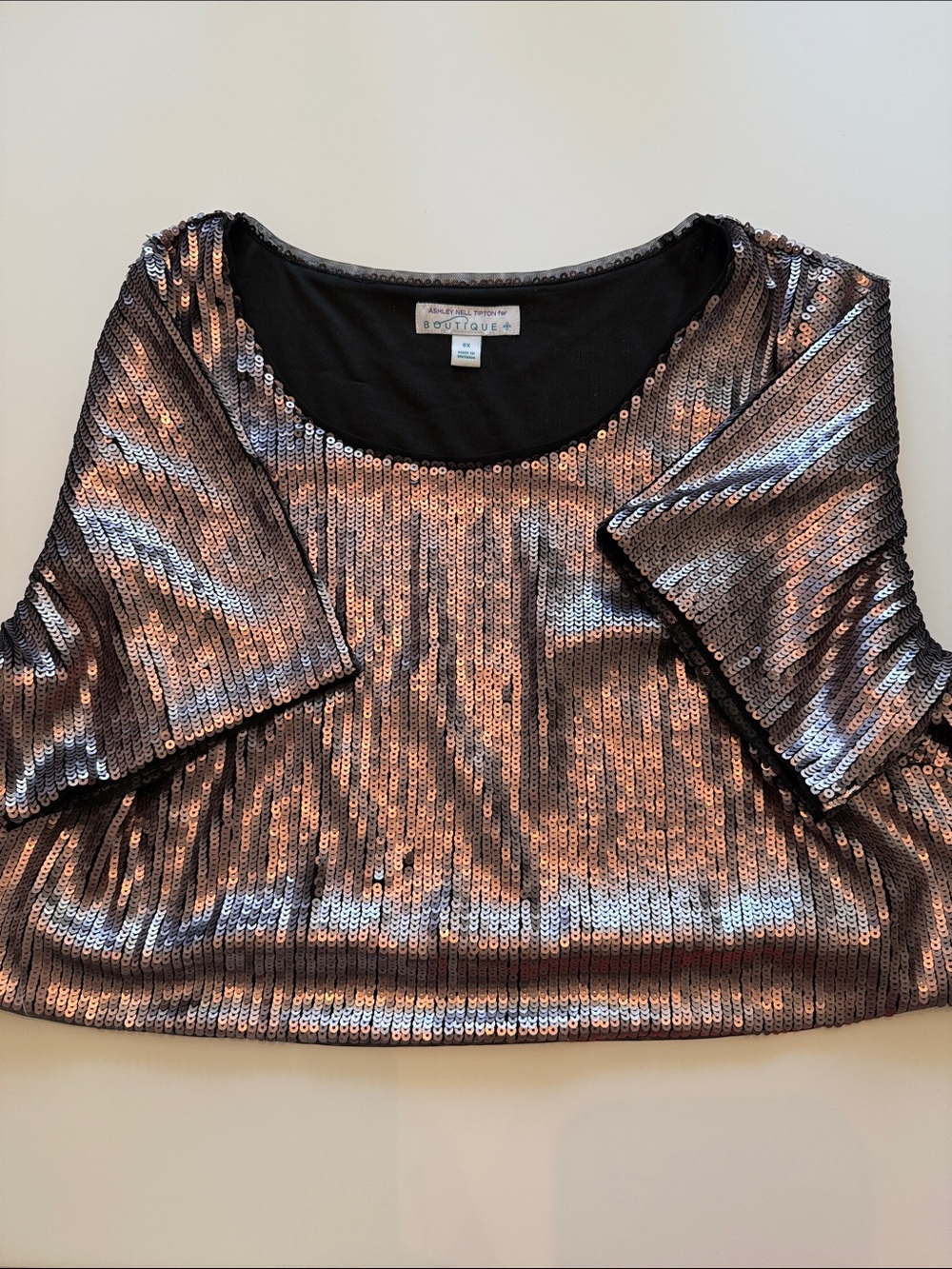 Sequin Metallic Rose Gold Crop Top 0X Ashley Nell Tipton Festive Evening